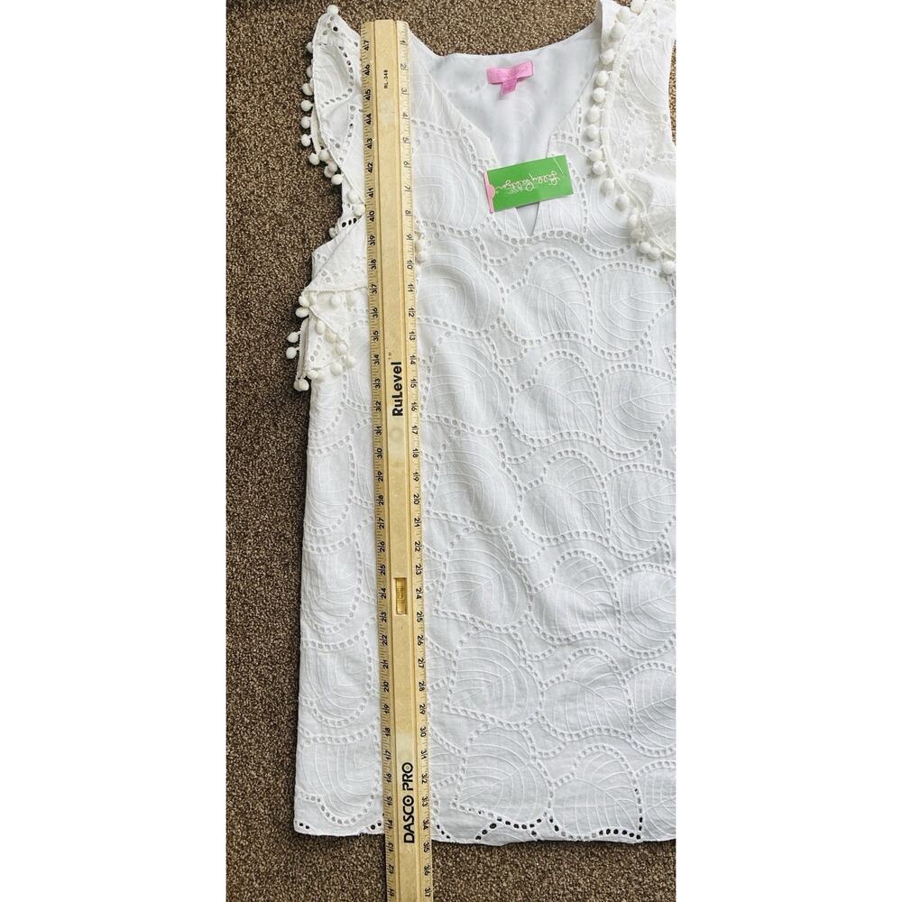 NWT Lily Pulitzer Sz M White Astara Leaf Eyelet Lace V Neck Ruffle Slvls Sheath - Picture 8 of 8
